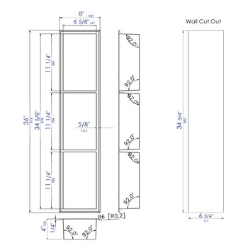 ALFI brand Vertical Triple Shelf Shower Niche, Dimensions Drawing