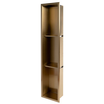 ALFI brand ABNP0836-BG 8'' x 36'' Vertical Triple Shelf Shower Niche, 36'' W x 8'' D x 4'' H, Brushed Gold Vertical Triple Shelf, Product Angle Empty View