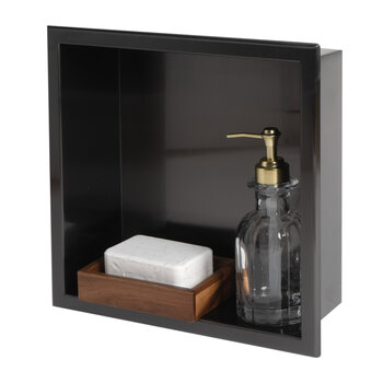 ALFI brand 12'' x 12'' Brushed Black PVD Stainless Steel Square Single Shelf Shower Niche