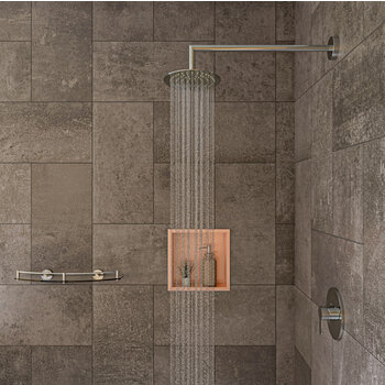 ALFI brand ABNP1212-BC 12'' x 12'' Square Single Shelf Shower Niche, 12'' W x 12'' D x 4'' H, 12'' x 12'' Brushed Copper Single Shelf, Lifestyle Angle View