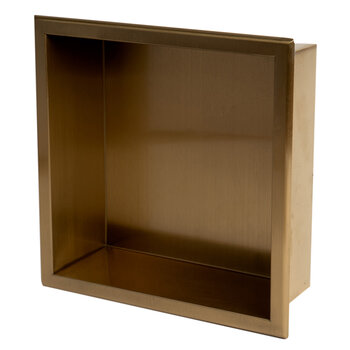 ALFI brand ABNP1212-BG 12'' x 12'' Square Single Shelf Shower Niche, 12'' W x 12'' D x 4'' H, 12'' x 12'' Brushed Gold Single Shelf, Angle View