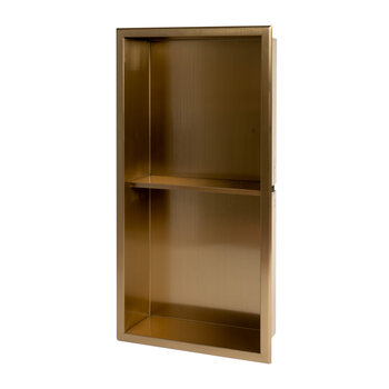 ALFI brand ABNP1224-BG 12'' x 24'' Brushed Gold PVD Stainless Steel Vertical Double Shelf Shower Niche, 12" W x 24" D x 4" H