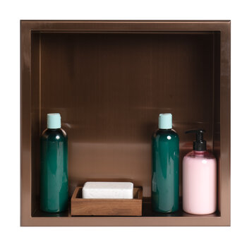 ALFI brand ABNP1616-BC 16'' x 16'' Brushed Copper PVD Steel Square Single Shelf Shower Niche, 16" W x 16" D x 4" H