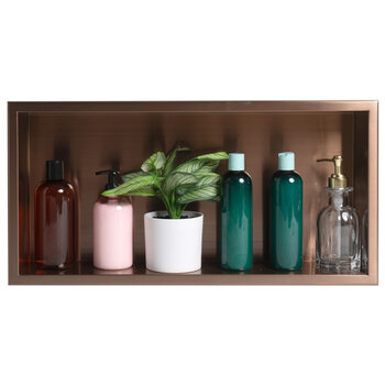 ALFI brand ABNP2412-BC 24'' x 12'' Horizontal Single Shelf Shower Niche, 24'' W x 12'' D x 4'' H, 24'' x 12'' Brushed Copper Single Shelf, Front In Use View