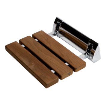 ALFI brand 14" Folding Teak Wood Shower Seat Bench in Polished Chrome, 13-5/8" W x 13" D x 4-1/4" H