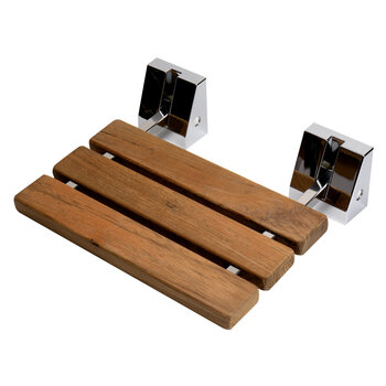 ALFI brand 16'' Folding Teak Wood Shower Seat Bench with Square Wall Mounted Brackets, Teak Seat w/ Chrome Brackets Product Angle View