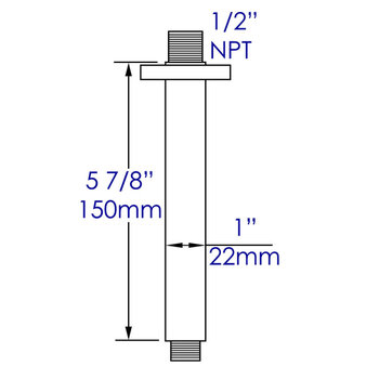 ALFI brand Square Ceiling Shower Arm, Black Matte Dimensions