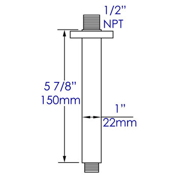 Alfi brand 6'' W Square Ceiling Shower Arm, Dimensions