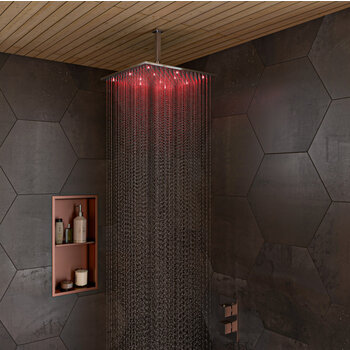 Alfi brand 6'' W Square Ceiling Shower Arm, Brushed Nickel Installed Bathroom In use View