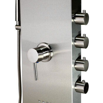 ALFI brand Modern Shower Panel with 2 Body Sprays in Brushed Stainless Steel, Close Up View