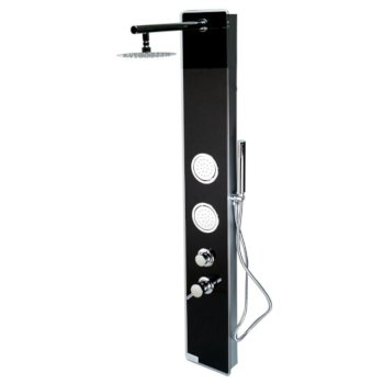 ALFI brand Glass Shower Panel with 2 Body Sprays and Rain Shower Head in Black, 8-5/8" W x 20-1/8" D x 59" H