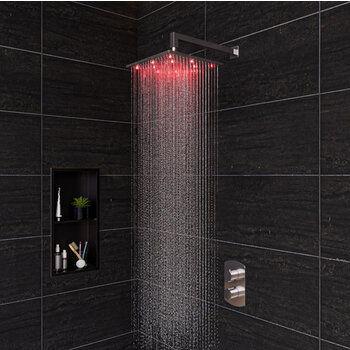 Alfi brand 12'' Square Multi Color LED Rain Shower Head, 11-3/4'' W x 11-3/4'' D x 3/8'' H, Brushed Nickel, Installed On View