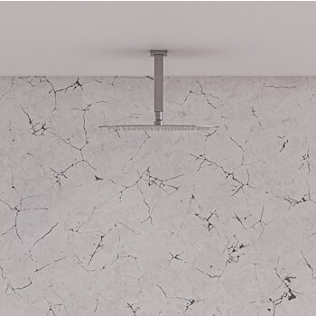 Alfi brand 12'' Oval Brushed Solid Ultra Thin Rain Shower Head, Brushed Stainless Steel Installed Bathroom View