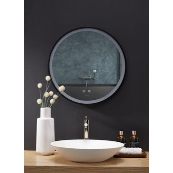 Ancerre Designs Cirque 30'' Round LED Black Framed Mirror with Defogger and Dimmer, 110V, 6000K Color Temperature, LED Off Front View