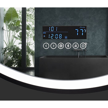 Ancerre Designs Cirque 30'' Round LED Black Framed Mirror with Bluetooth, Defogger, and Digital Display, 110V, 2800 & 6000K Color Temperature, Control Buttons View