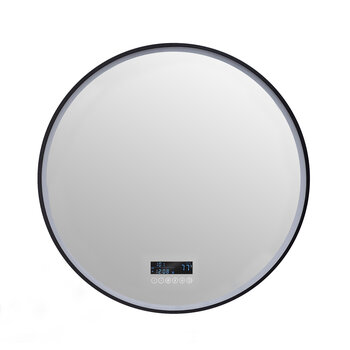 Ancerre Designs Cirque 30'' Round LED Black Framed Mirror with Bluetooth, Defogger, and Digital Display, 110V, 2800 & 6000K Color Temperature, Product View
