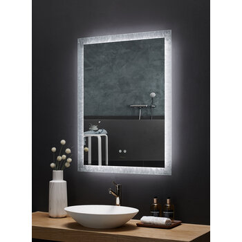 Ancerre Designs Frysta 24'' W x 40'' H LED Frameless Rectangualar Mirror with Dimmer and Defogger, 110V, 6000K Color Temperature, LED On Angle View