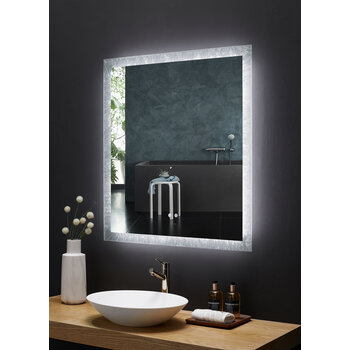 Ancerre Designs Frysta 30'' W x 40'' H LED Frameless Rectangualar Mirror with Dimmer and Defogger, 110V, 6000K Color Temperature, LED On Angle View