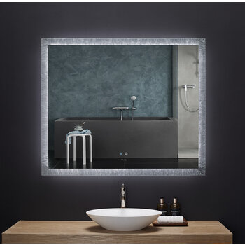 Ancerre Designs Frysta 48'' W x 40'' H LED Frameless Rectangualar Mirror with Dimmer and Defogger, 110V, 6000K Color Temperature, LED Off Front View