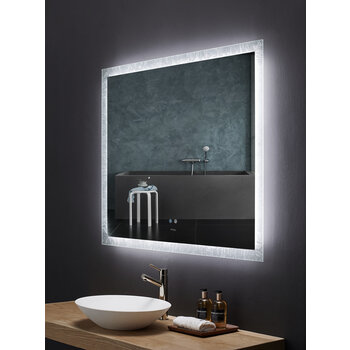 Ancerre Designs Frysta 48'' W x 40'' H LED Frameless Rectangualar Mirror with Dimmer and Defogger, 110V, 6000K Color Temperature, LED On Angle View
