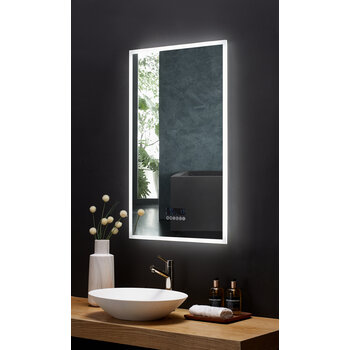 Ancerre Designs Immersion 24'' W x 40'' H LED Frameless Mirror with Bluetooth, Defogger, and Digital Display, 110V, 2800 & 6000K Color Temperature, LED On Angle View