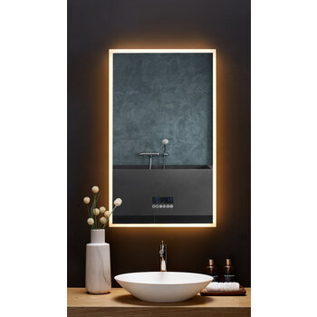 Ancerre Designs Immersion 24'' W x 40'' H LED Frameless Mirror with Bluetooth, Defogger, and Digital Display, 110V, 2800 & 6000K Color Temperature, LED On Warm Front View