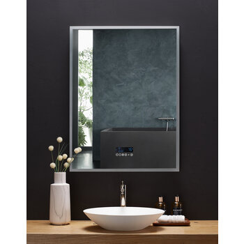 Ancerre Designs Immersion 30'' W x 40'' H LED Frameless Mirror with Bluetooth, Defogger, and Digital Display, 110V, 2800 & 6000K Color Temperature, LED Off Front View