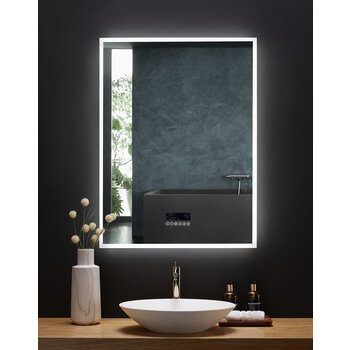 Ancerre Designs Immersion 30'' W x 40'' H LED Frameless Mirror with Bluetooth, Defogger, and Digital Display, 110V, 2800 & 6000K Color Temperature, LED On Front View