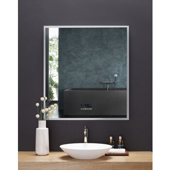 Ancerre Designs Immersion 36'' W x 40'' H LED Frameless Mirror with Bluetooth, Defogger, and Digital Display, 110V, 2800 & 6000K Color Temperature, LED Off Front View