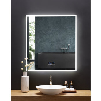 Ancerre Designs Immersion 36'' W x 40'' H LED Frameless Mirror with Bluetooth, Defogger, and Digital Display, 110V, 2800 & 6000K Color Temperature, LED On Front View