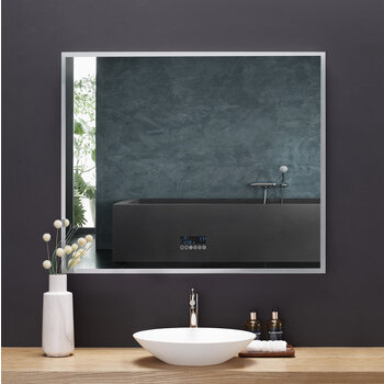 Ancerre Designs Immersion 48'' W x 40'' H LED Frameless Mirror with Bluetooth, Defogger, and Digital Display, 110V, 2800 & 6000K Color Temperature, LED Off Front View