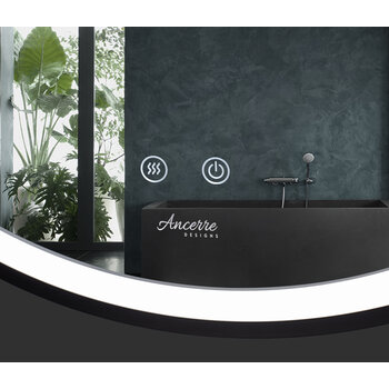 Ancerre Designs Sangle 24'' Round LED Black Framed Mirror with Defogger and Vegan Leather Strap, 110V, 6000K Color Temperature, Control Buttons View