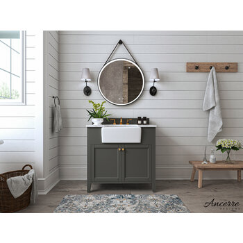 Ancerre Designs Adeline 36'' Bath Vanity in Sapphire Gray with Italian Carrara White Marble Vanity Top and White Undermount Farmhouse Basin with Gold Hardware, 36''W x 20-1/8''D x 34-5/8''H