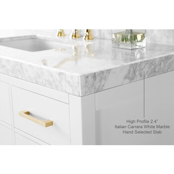 Ancerre Designs Elizabeth 48'' Bath Vanity in White with Italian Carrara White Marble Vanity top and White Undermount Basin with Gold Hardware, 48''W x 22''D x 34-1/2''H