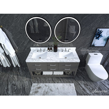 Ancerre Designs Elizabeth 60'' Double Sink Bath Vanity in Sapphire Gray with Italian Carrara White Marble Vanity top and (2) White Undermount Basins, 60''W x 22“D x 34-1/2''H