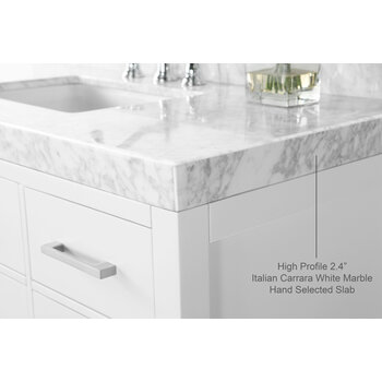 Ancerre Designs Elizabeth 72'' Double Sink Bath Vanity in White with Italian Carrara White Marble Vanity top and (2) White Undermount Basins, 72''W x 22''D x 34-1/2''H