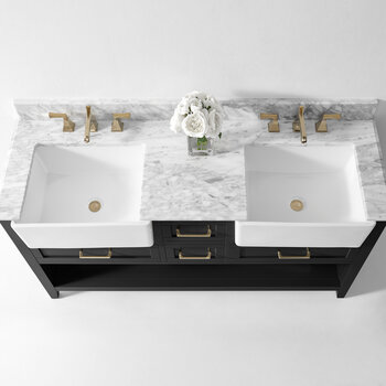 Ancerre Designs Hayley 60'' Black Onyx, Carrara Marble Top, Apron Basin, Gold Hardware