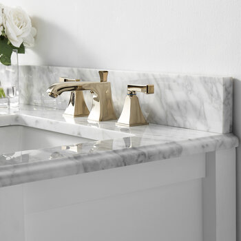 Ancerre Designs Hayley 60'' White, Carrara Marble Top, Apron Basin, Gold Hardware