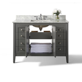 Ancerre Designs Shelton 48'' Bath Vanity in Sapphire Gray with Italian Carrara White Marble Vanity top and White Undermount Basin, 48''W x 22''D x 34-1/2''H