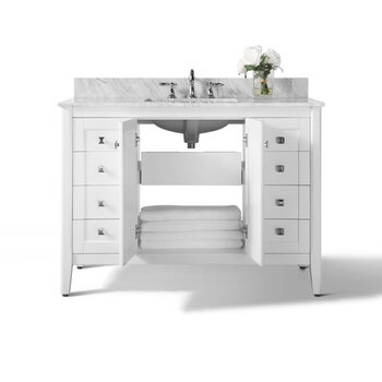 Ancerre Designs Shelton 48'' Bath Vanity in White with Italian Carrara White Marble Vanity top and White Undermount Basin, 48''W x 22''D x 34-1/2''H