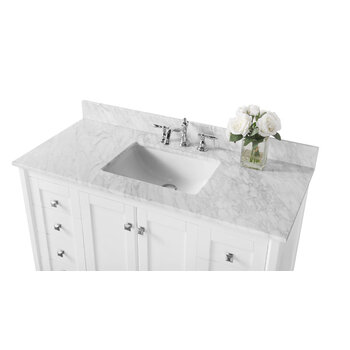 Ancerre Designs Shelton 48'' Bath Vanity in White with Italian Carrara White Marble Vanity top and White Undermount Basin, 48''W x 22''D x 34-1/2''H