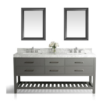 Ancerre Designs Elizabeth 72'' Bath Vanity Set in Sapphire Gray with Italian Carrara White Marble Vanity top, White Undermount Basin and Sapphire Gray Mirror, 72''W x 22''D x 34-1/2''H