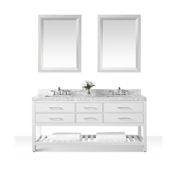 Ancerre Designs Elizabeth 72'' Bath Vanity Set in White with Italian Carrara White Marble Vanity top, White Undermount Basin and White Mirror, 72''W x 22''D x 34-1/2''H