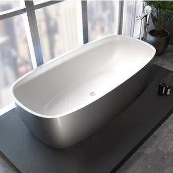 Aquatica Coletta ™ Rectangular Freestanding AquateX™ Solid Surface Bathtub, Gunmetal / White Bathtub In Use Bathroom View