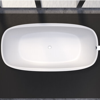 Aquatica Coletta ™ Rectangular Freestanding AquateX™ Solid Surface Bathtub, Gunmetal / White Bathtub In Use Bathroom Overhead View