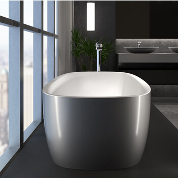 Aquatica Coletta ™ Rectangular Freestanding AquateX™ Solid Surface Bathtub, Gunmetal / White Bathtub In Use Bathroom Side View