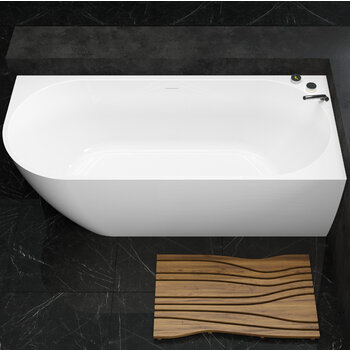 Aquatica Purescape™ 118 Freestanding Corner Acrylic Bathtub, 70-3/4'' W x 31-1/2'' D x 23-1/2'' H, White Left Bathtub In Use Bathroom Overhead View