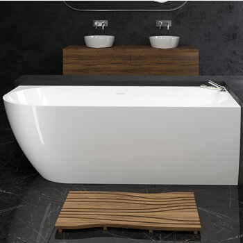 Aquatica Purescape™ 118 Freestanding Corner Acrylic Bathtub, 70-3/4'' W x 31-1/2'' D x 23-1/2'' H, White Left Bathtub In Use Bathroom Front View