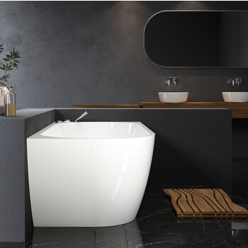 Aquatica Purescape™ 118 Freestanding Corner Acrylic Bathtub, 70-3/4'' W x 31-1/2'' D x 23-1/2'' H, White Left Bathtub In Use Bathroom Side View