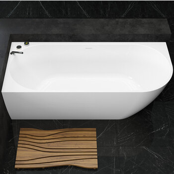 Aquatica Purescape™ 118 Freestanding Corner Acrylic Bathtub, 70-3/4'' W x 31-1/2'' D x 23-1/2'' H, White Right Bathtub In Use Bathroom Overhead View
